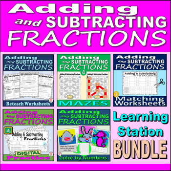 Preview of Adding and Subtracting Fractions - Learning Stations BUNDLE