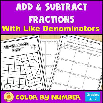 Preview of Adding and Subtracting Fractions Like Denominators Color By Number