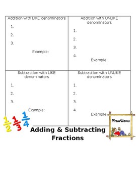 Preview of Adding and Subtracting Fractions-Notes Template