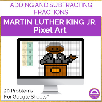 Preview of Adding and Subtracting Fractions Pixel Art Activity Black History Month