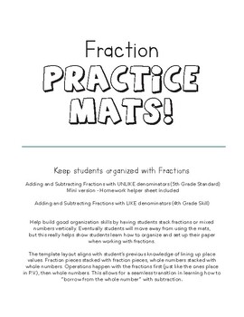 Preview of Adding and Subtracting Fractions: Practice Mats, 4th and 5th Grade