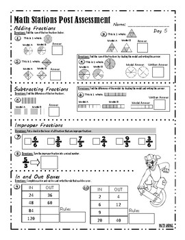 Adding and Subtracting Fractions Pre and Post Assessment by Math Animal