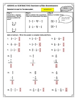 adding and subtracting fractions same denominators by kathy hall