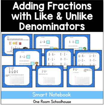 Preview of Adding Fractions with Like and Unlike Denominators Smart Board Lesson