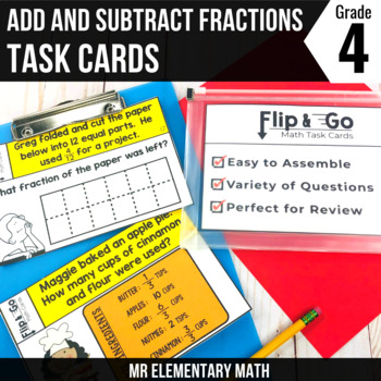 Preview of Adding and Subtracting Fractions Task Cards 4th Grade Math Centers