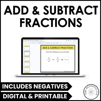 Preview of Adding and Subtracting Fractions Task Cards with like and unlike denominators