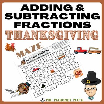 Preview of Adding and Subtracting Fractions Thanksgiving Maze