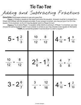 Fractions Tic-Tac-Toe with 5 Game Boards