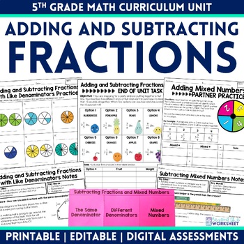 Preview of Adding and Subtracting Fractions - 5th Grade Curriculum Unit