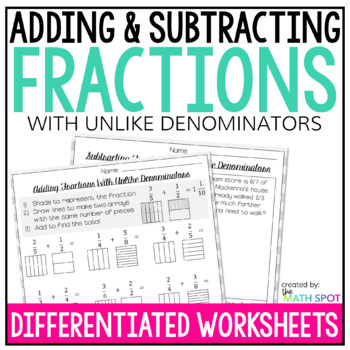 adding and subtracting fractions with unlike denominators worksheets