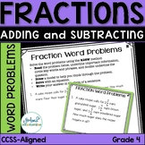 Adding and Subtracting Fractions Word Problems Grade 4