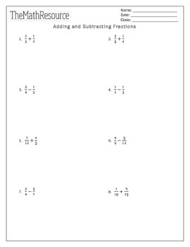 adding and subtracting fractions worksheet by themathresource tpt