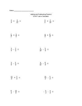 Preview of Adding and Subtracting Fractions Worksheet