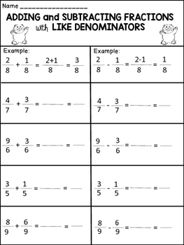 Adding and Subtracting Fractions Worksheets by Dana's Wonderland