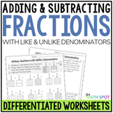 Adding and Subtracting Fractions Worksheets Bundle Like an