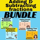 Adding and Subtracting Fractions Worksheets Bundle |same &