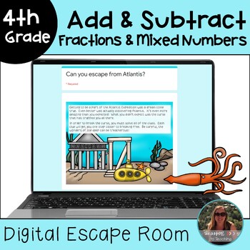 Preview of Adding and Subtracting Fractions and Mixed Numbers Digital Escape Room