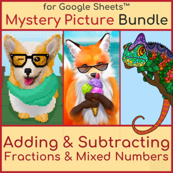 Preview of Adding and Subtracting Fractions and Mixed Numbers | Mystery Picture Bundle