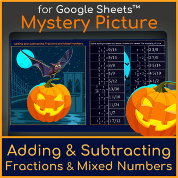 Preview of Adding and Subtracting Fractions and Mixed Numbers Mystery Picture Halloween Bat