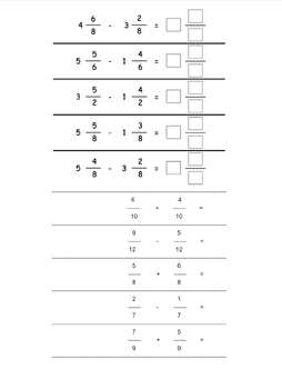 Preview of Adding and Subtracting Fractions with Common Denominators (Mixed and Nonmixed)