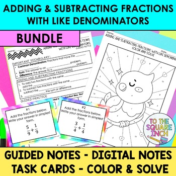 Preview of Adding and Subtracting Fractions with Like Denominators Notes & Activities