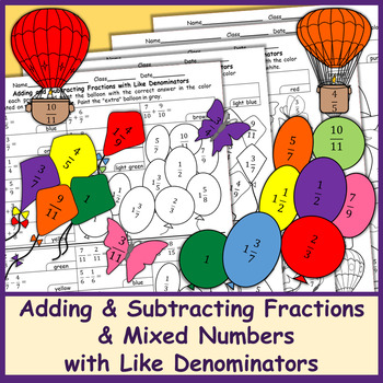 Preview of Add & Subtract Fractions & Mixed Numbers with Like Denominators Color by Number