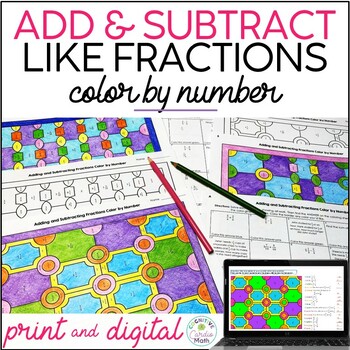 Preview of Adding & Subtracting Fractions with Like Denominators Color by Number Worksheets
