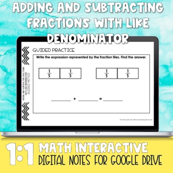 Preview of Adding and Subtracting Fractions with Like Denominators Digital Notes