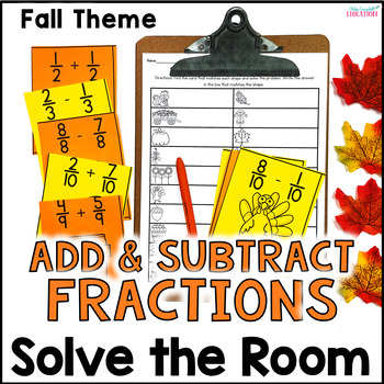 Preview of Adding and Subtracting Fractions with Like Denominators - Fall Solve the Room