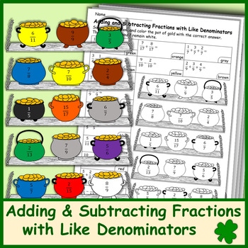 Preview of Adding and Subtracting Fractions with Like Denominators | St. Patrick's Day