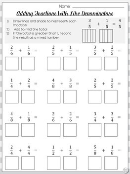 Adding and Subtracting Fractions with Like Denominators Worksheets
