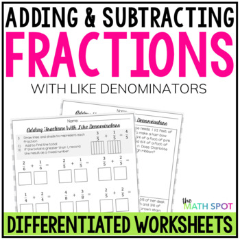Preview of Adding and Subtracting Fractions with Like Denominators Worksheets Visual Models