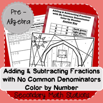 Preview of Adding & Subtracting Fractions w/ No Common Denominator Color by # (Fall/Autumn)
