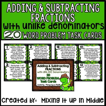 Preview of Adding and Subtracting Fractions with UNLIKE Denominators WORD PROBLEMS