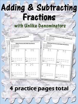 Preview of Adding and Subtracting Fractions with Unlike Denominators