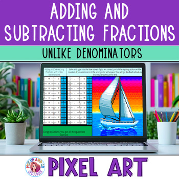 Preview of Adding and Subtracting Fractions with Unlike Denominators 5th Math Pixel Art 