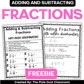 Preview of Adding and Subtracting Fractions with Unlike Denominators FREEBIE