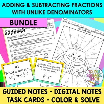 Preview of Adding and Subtracting Fractions with Unlike Denominators Notes & Activities