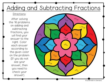 adding and subtracting fractions with unlike denominators coloring worksheet