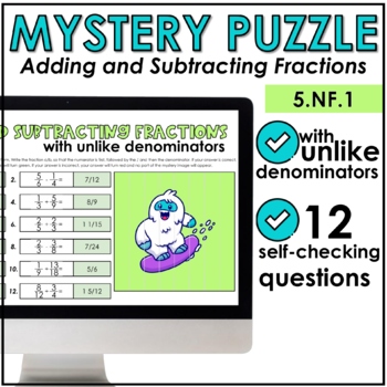 Preview of Adding and Subtracting Fractions with Unlike Denominators Digital Puzzle Pixel
