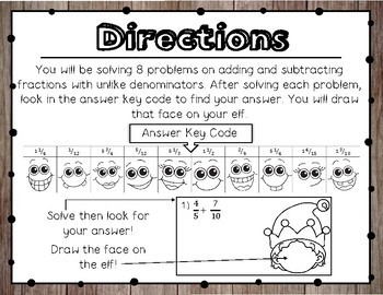 adding and subtracting fractions with unlike denominators drawing activity