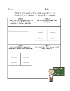 Preview of Adding and Subtracting Fractions with Unlike Denominators Graphic Organizer