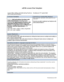 adding and subtracting fractions with unlike denominators lesson plan