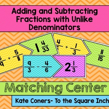 Preview of Adding and Subtracting Fractions with Unlike Denominators Center Activity