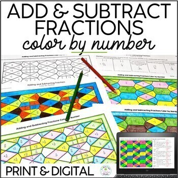Preview of Adding and Subtracting Fractions with Unlike Denominators Math Color by Number