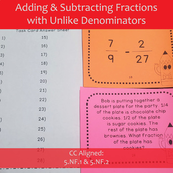Adding and Subtracting Fractions with Unlike Denominators Task Cards