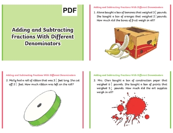 Preview of Adding and Subtracting Fractions with Unlike Denominators Worksheets printable