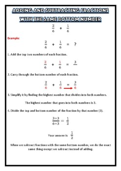 Preview of Adding and Subtracting Fractions with the Same Denominators