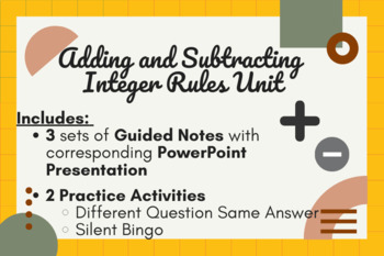 Preview of Adding and Subtracting Integer Rules Unit | PowerPoints, Guided Notes, Activity