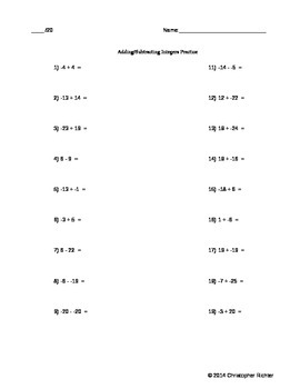 Preview of Adding and Subtracting Integers